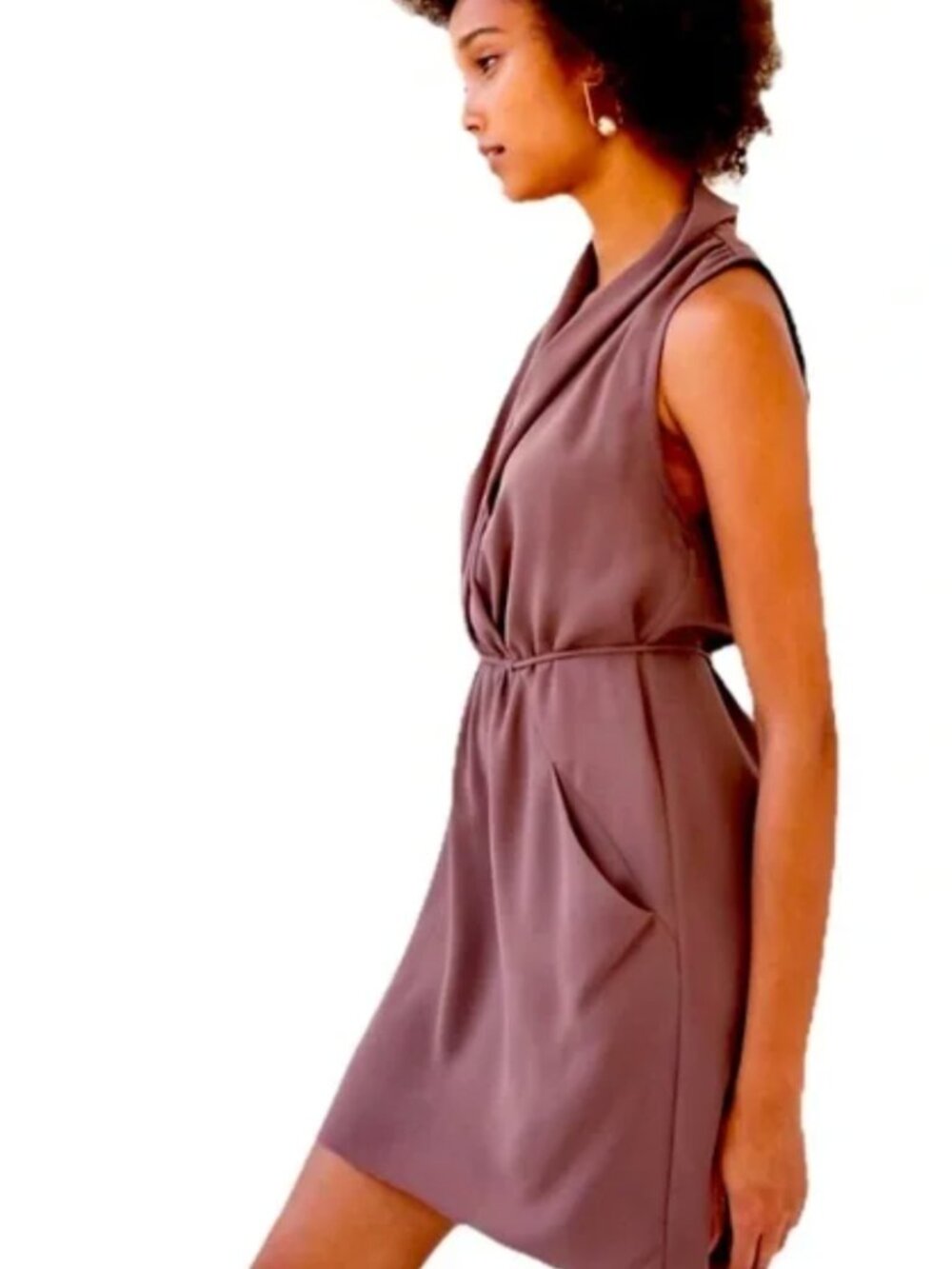 Wilfred Aritzia Sabine Mini Dress - Mauve Purple - Size Medium - With Pockets - Picture 2 of 6